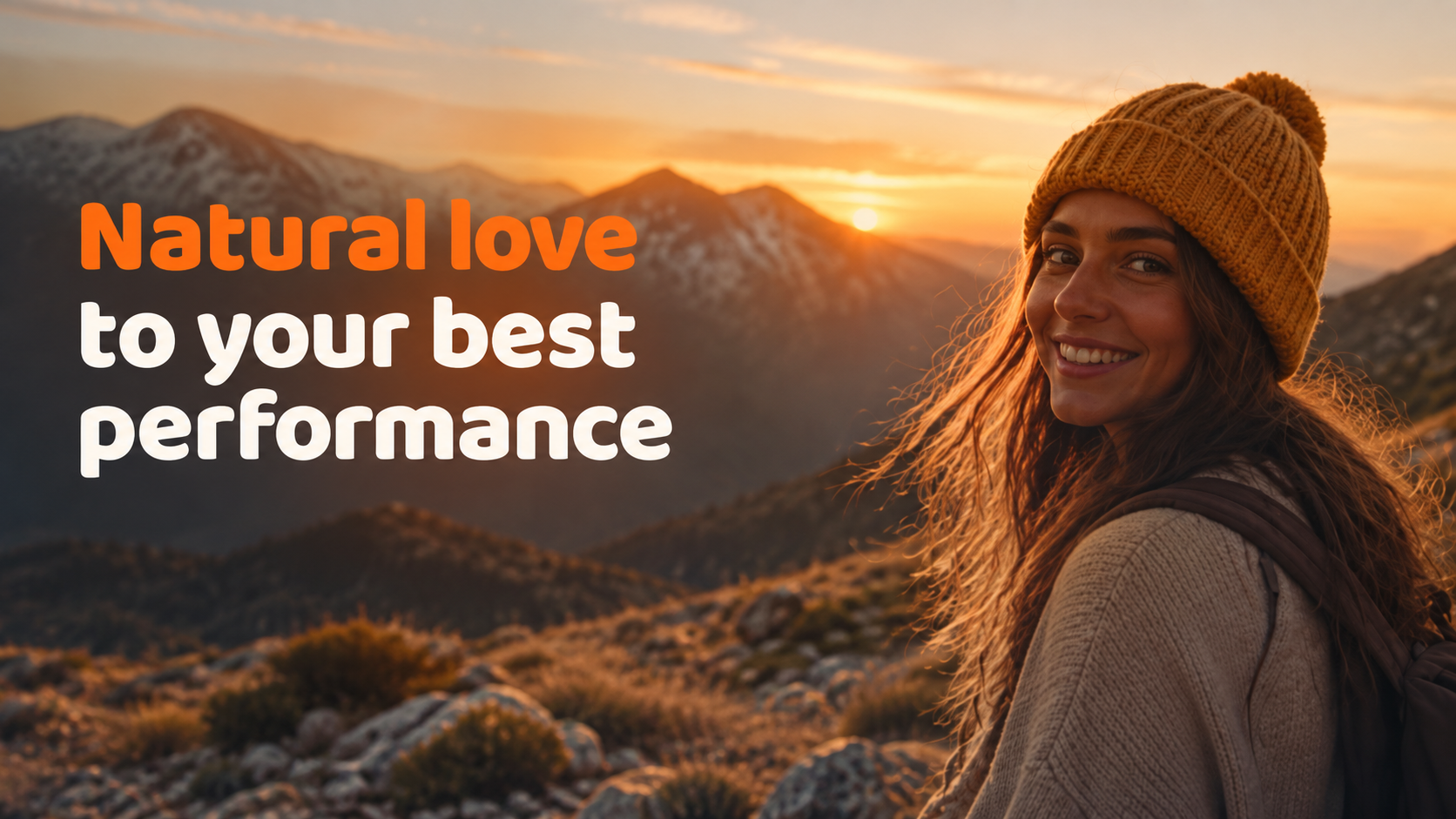 Natural love to your best performance — woman in the mountains at sunrise